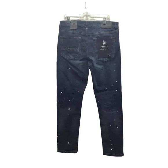 NWT mens london fog collection slim‎ 36x30 dark blue jeans paint splattered dots - Picture 4 of 9
